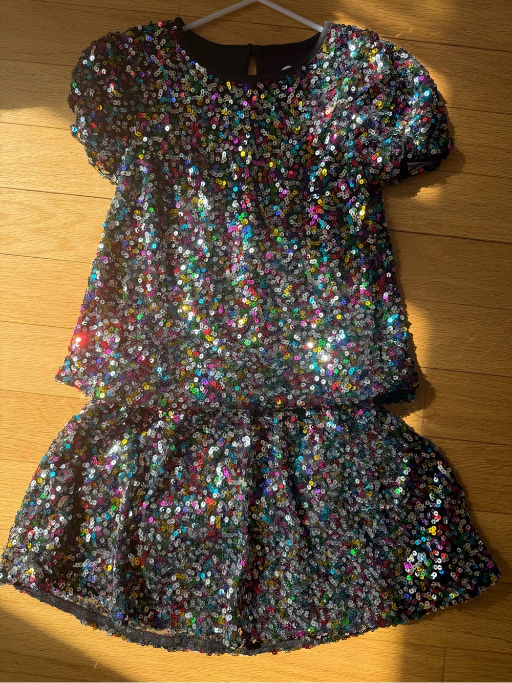 Sparkle Sequin Shirt & Skirt Set - Black Multicolor